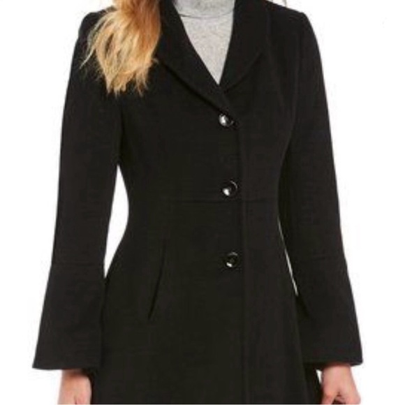 Katherine Kelly 100% Cashmere Pea Coat Size 8 Bell Sleeves Black - Picture 1 of 11